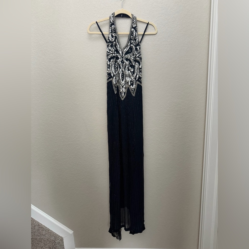 Niteline Della Roufogali Vintage 1980's Sapphire Blue Beaded Silk Evening Gown 6 - Picture 2 of 9